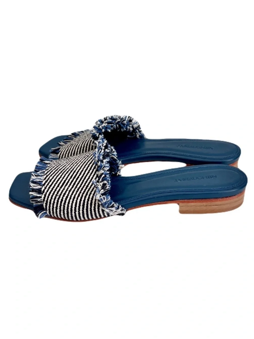 J. McLaughlin Navy Blue ‘Lile’ Raw Edge Denim Sandals, Size 6